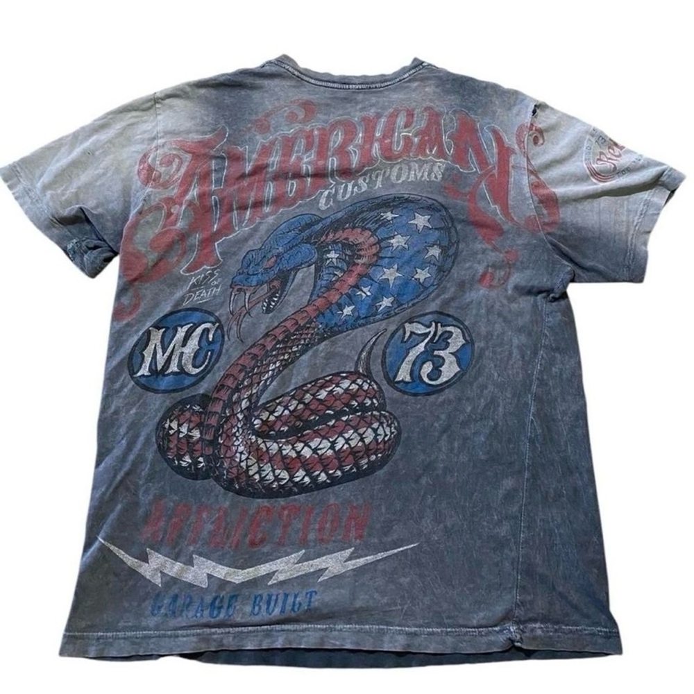 Affliction Distressed Retro Graphic T-shirt L Boxy Fit Biker Grunge Worn